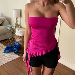 Pink Strapless Ruffle Top